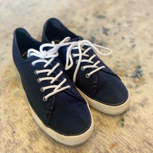 Navy Blue Canvas Sneakers with White Laces